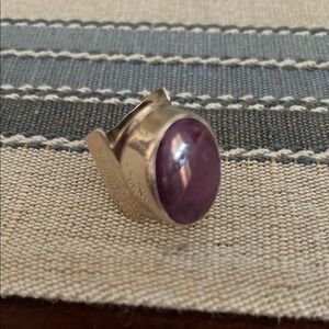 Chunky Silver Ring with Purple Stone